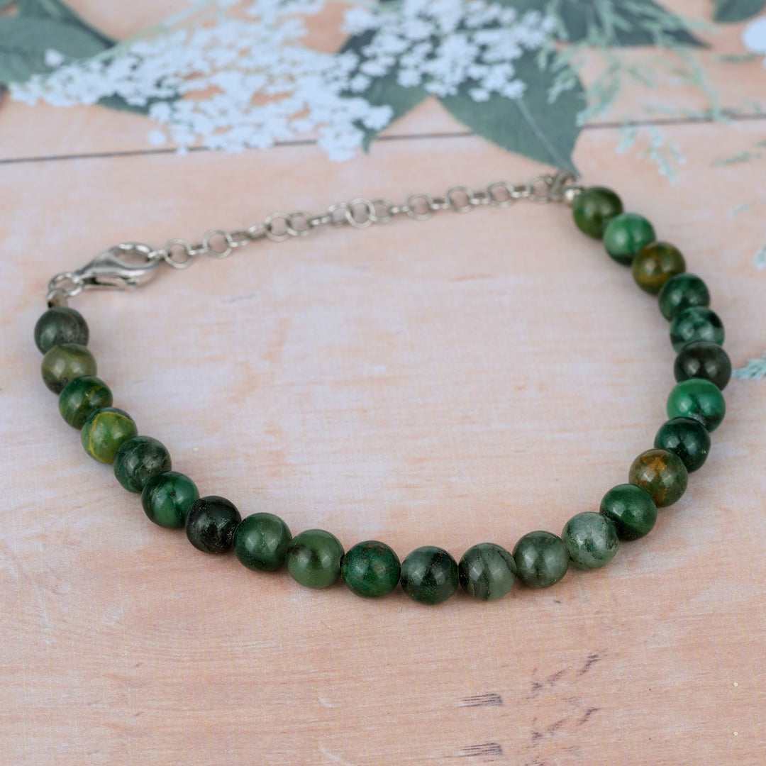 African Jade Unisex Silver Bracelet