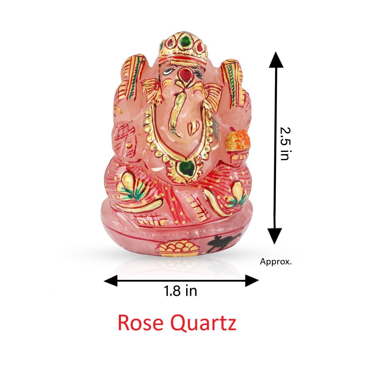 Rose Quartz Ganesh Idol - Handpainted