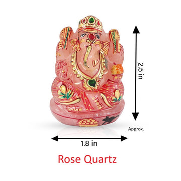 Rose Quartz Ganesh Idol - Handpainted