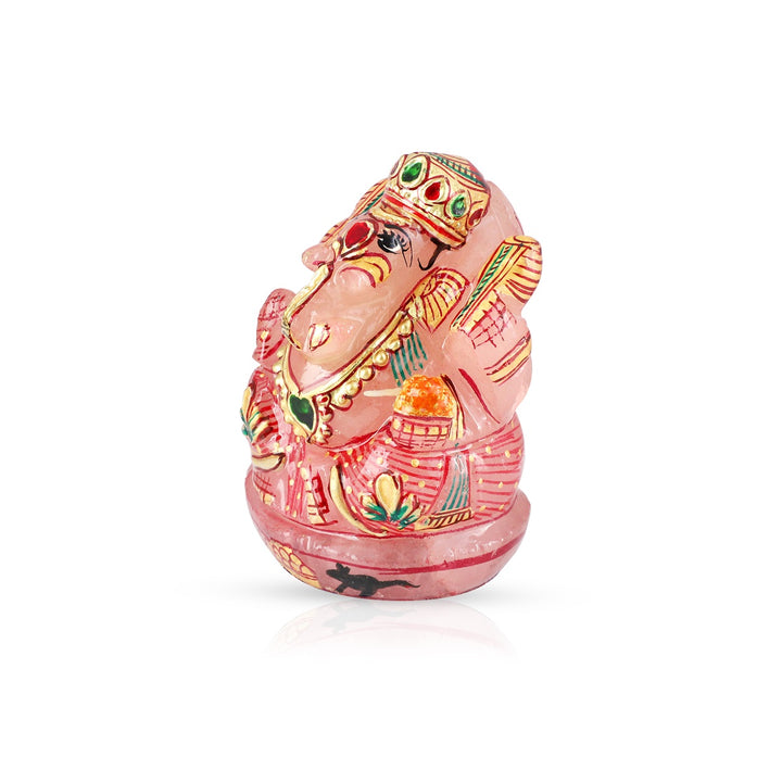 Rose Quartz Ganesh Idol - Handpainted