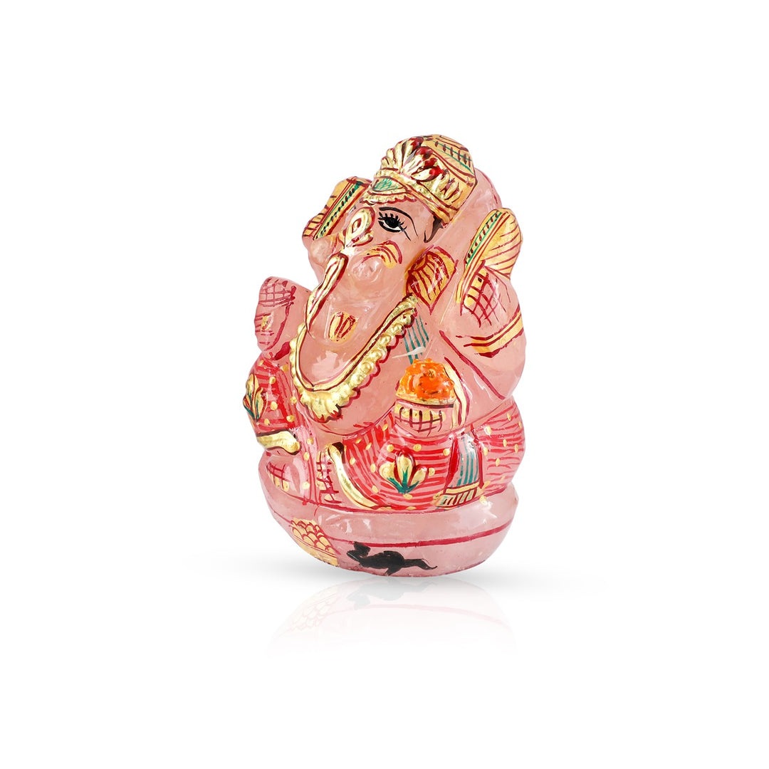 Handpainted Rose Quartz Ganesh Idol