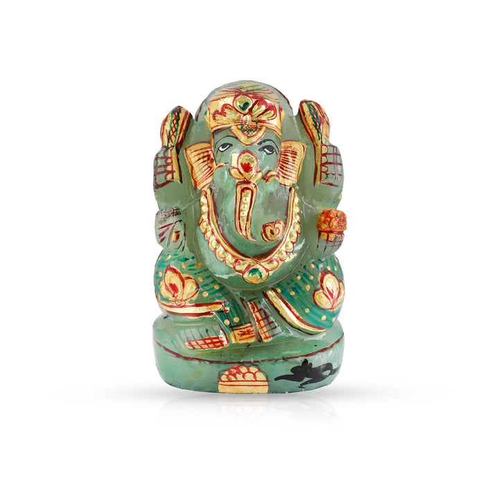 Handpainted Green Aventurine Ganesh Idol