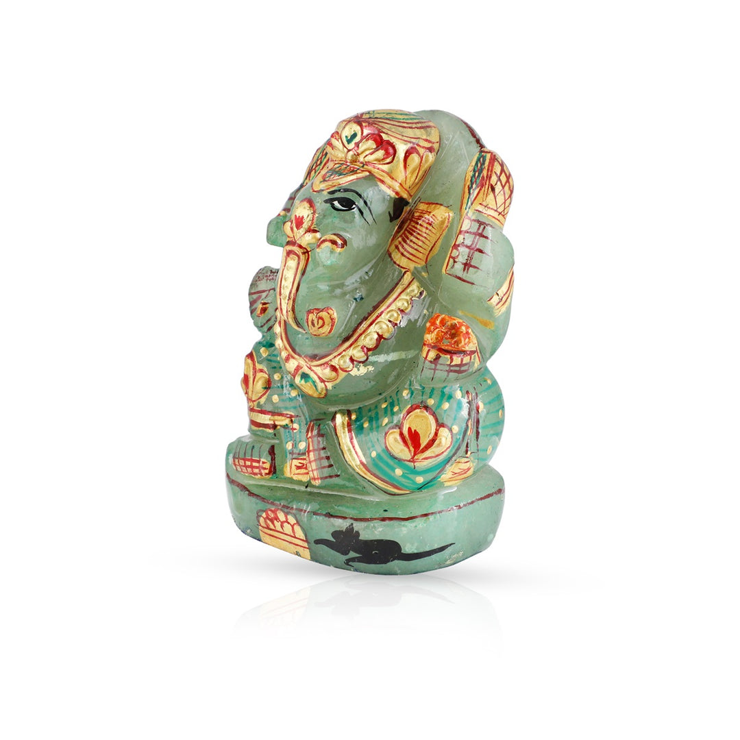 Handpainted Green Aventurine Ganesh Idol