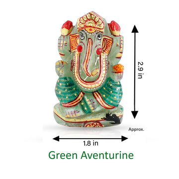 Green Aventurine Ganesh Idol - Handpainted