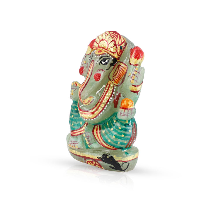 Green Aventurine Ganesh Idol - Handpainted