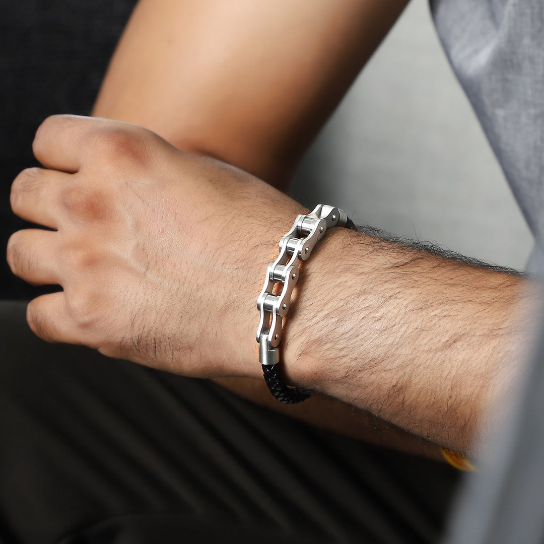 Wrist shot of the bracelet elegantly styled with a casual outfit, adding a touch of sophistication to the look