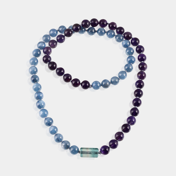 Amethyst, Kyanite and Green Fluorite Knotted Necklace