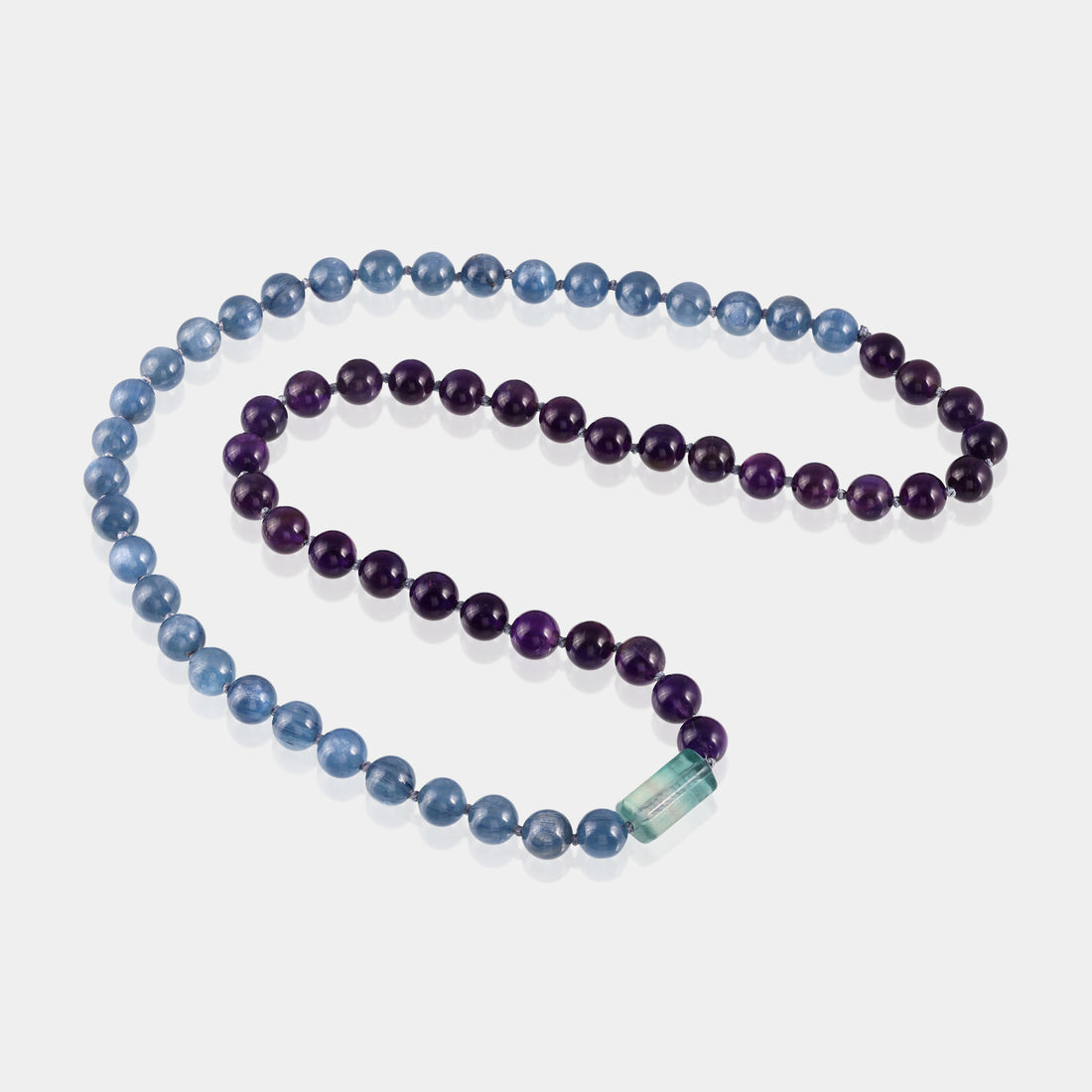 Amethyst, Kyanite and Green Fluorite Knotted Necklace