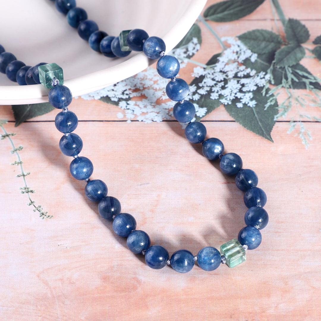 Kyanite and Green Fluorite Knotted Necklace