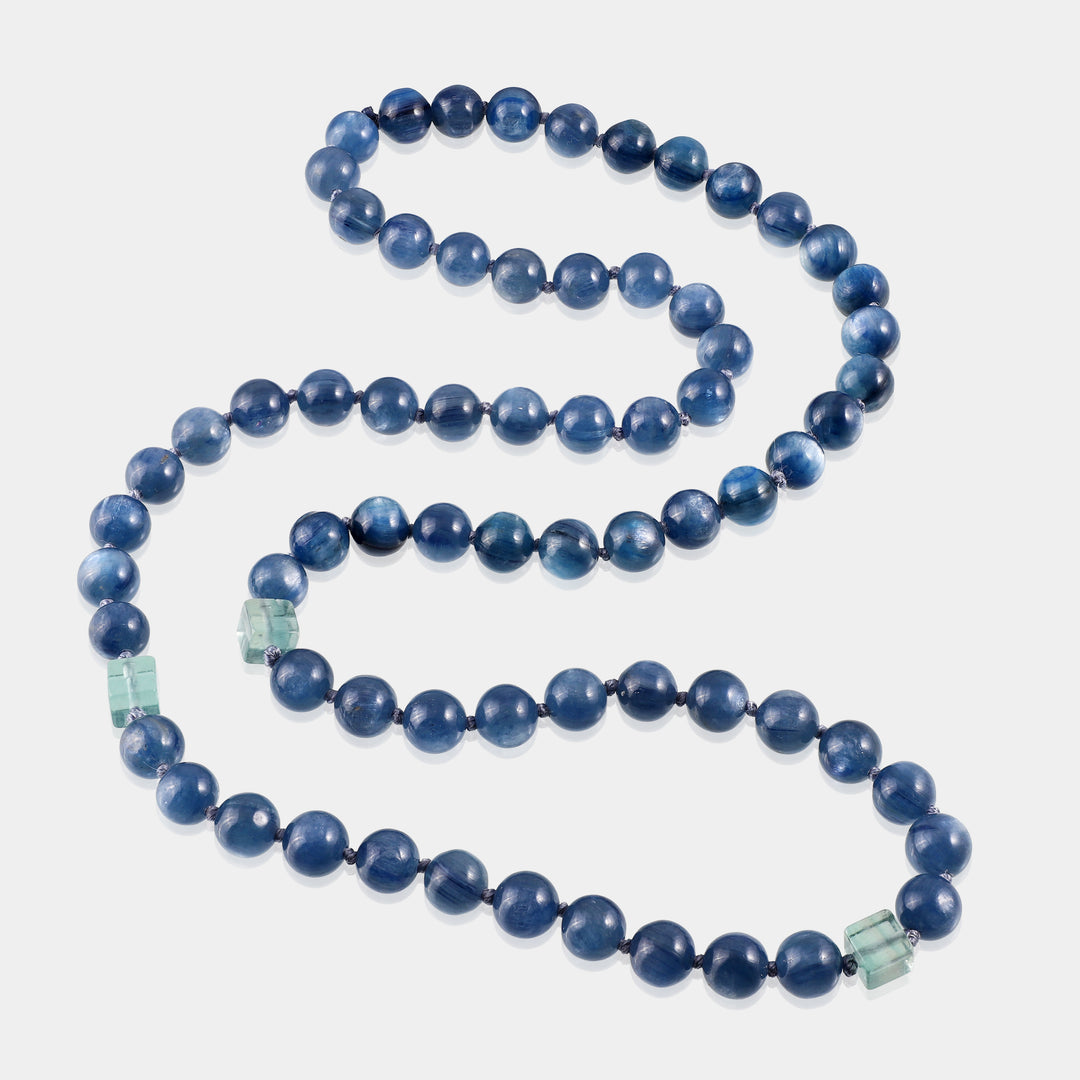 Kyanite and Green Fluorite Knotted Necklace