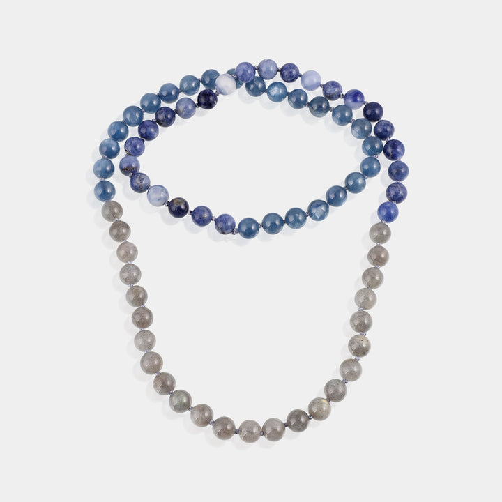 Jap Mala featuring natural Labradorite, Kyanite, and Sodalite gemstones, designed for mindfulness, spiritual growth, and holistic well-being.