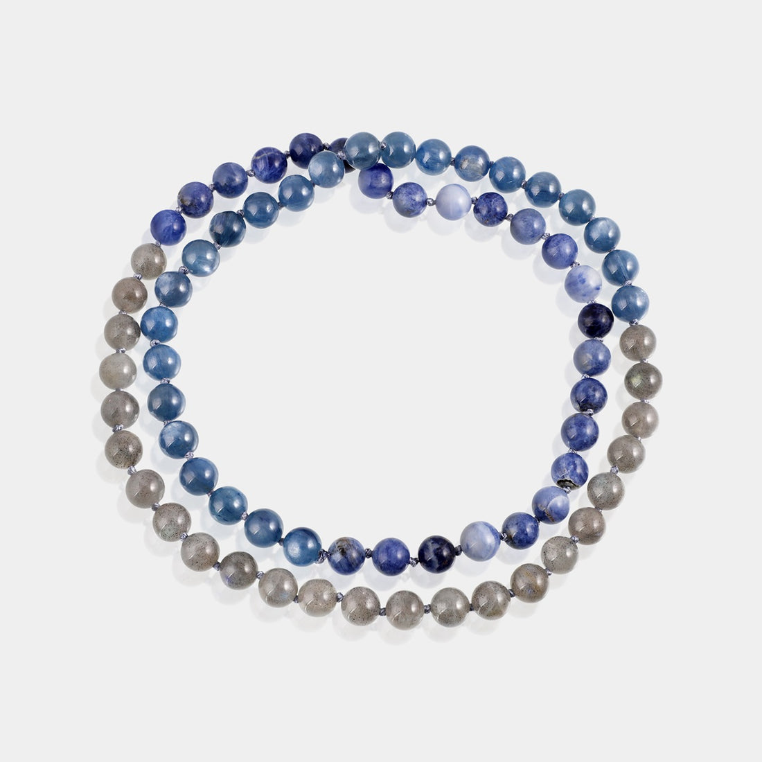Jap Mala featuring natural Labradorite, Kyanite, and Sodalite gemstones, designed for mindfulness, spiritual growth, and holistic well-being.