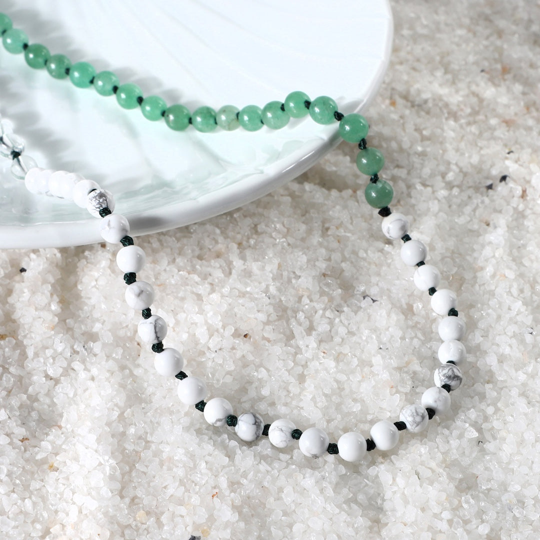 Howlite, Aventurine and Clear Quartz Jap Mala 81 Beads Rosary Unisex Necklace