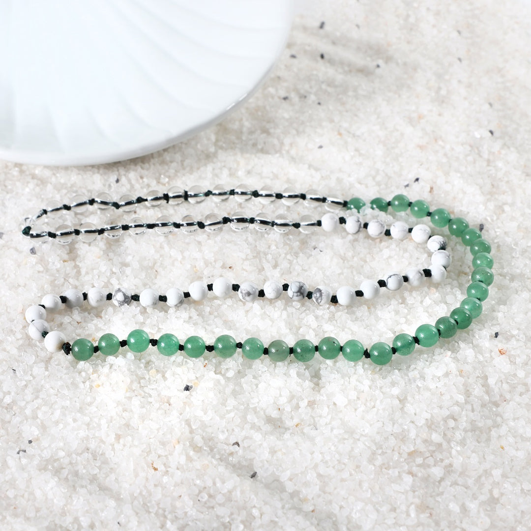 Howlite, Aventurine and Clear Quartz Jap Mala 81 Beads Rosary Unisex Necklace