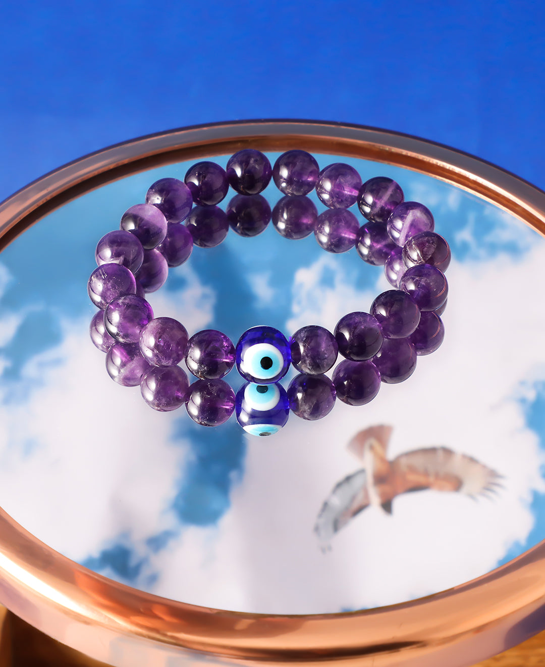 Amethyst and Evil Eye Stretch Bracelet