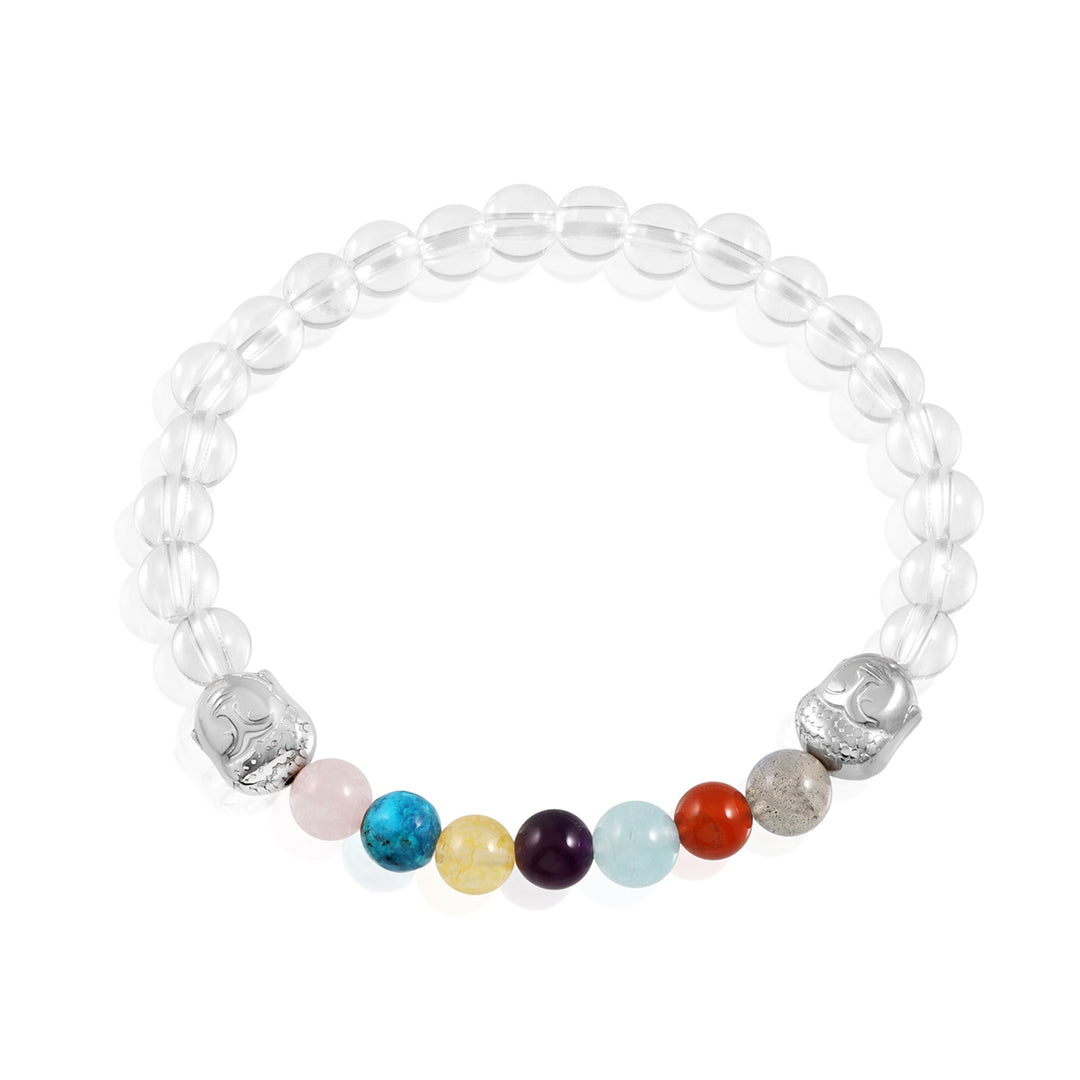 7 Chakra, Buddha and Crystal Quartz Beads Stretch Bracelet