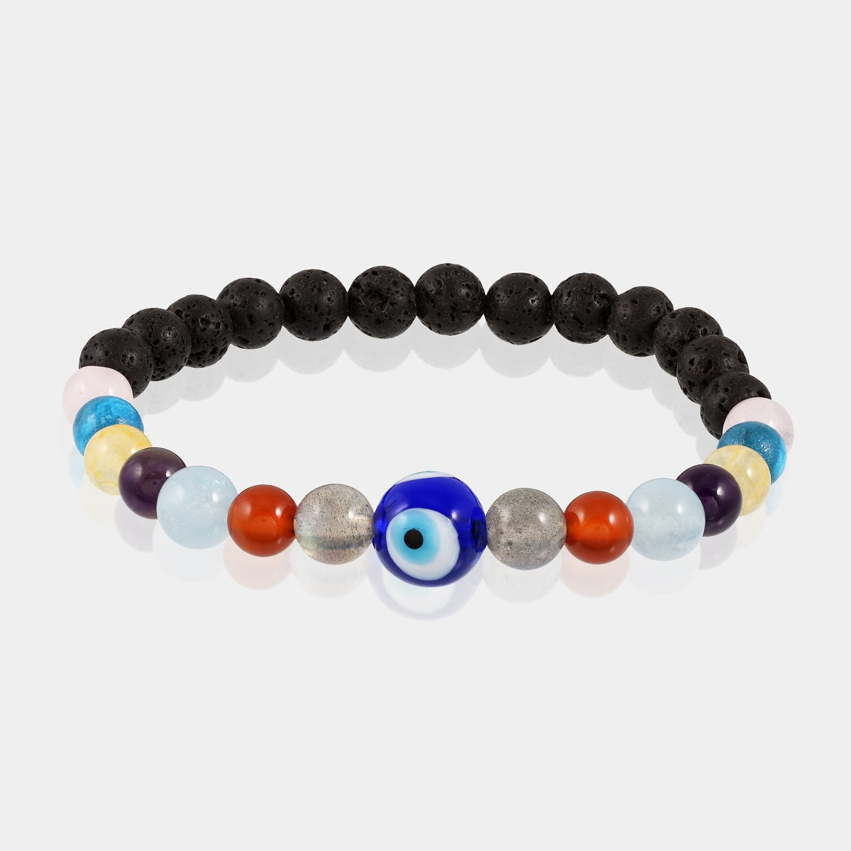 Multi Gemstone Beads and Evil Eye Stretch Bracelet