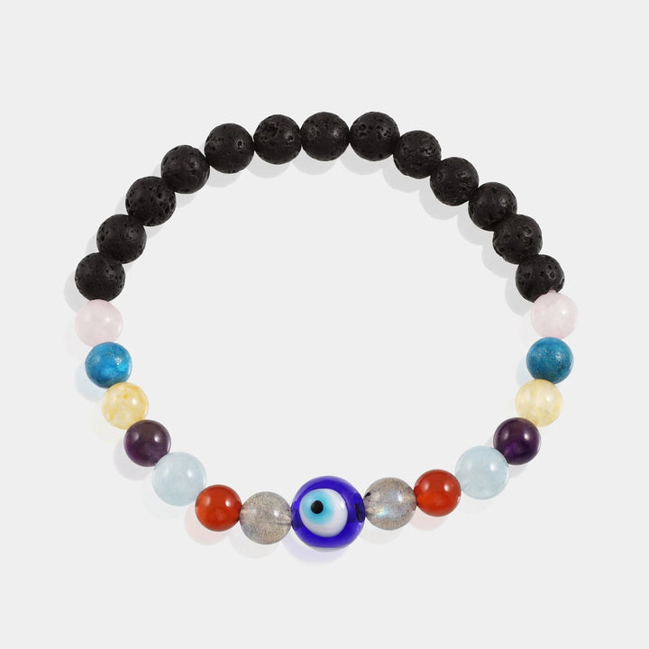 Multi Gemstone Beads and Evil Eye Stretch Bracelet