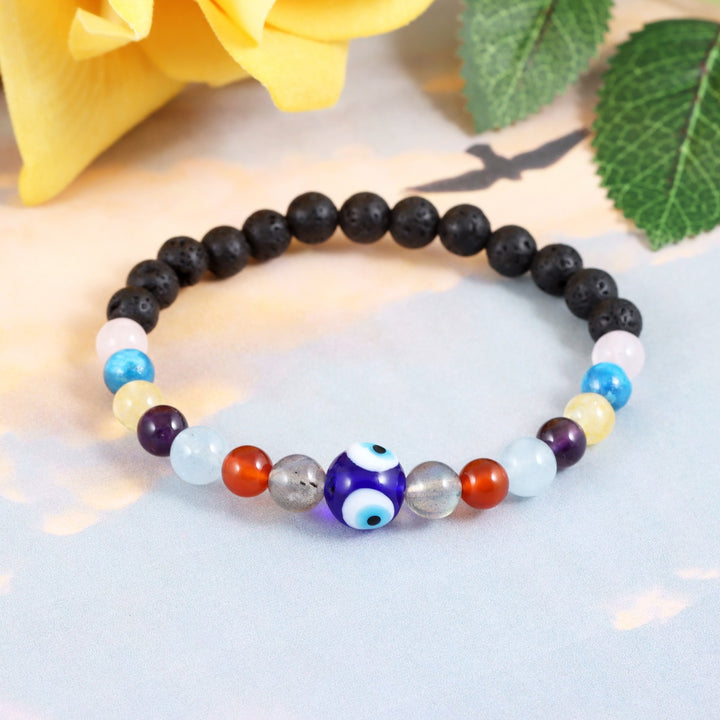 Multi Gemstone Beads and Evil Eye Stretch Bracelet