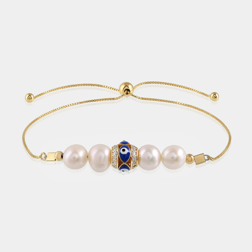 White Pearl Bracelet with Evil Eye Beads