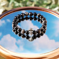 Bracelet with Silver Obsidian Gemstone Beads and Skull Charm