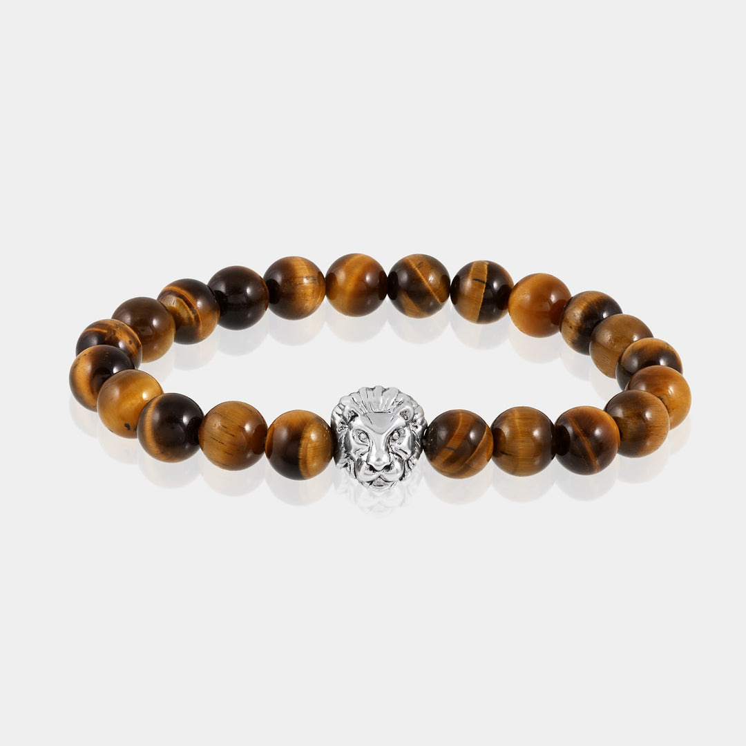 Fashionable Tiger's Eye and Lion Face Handmade Bracelet