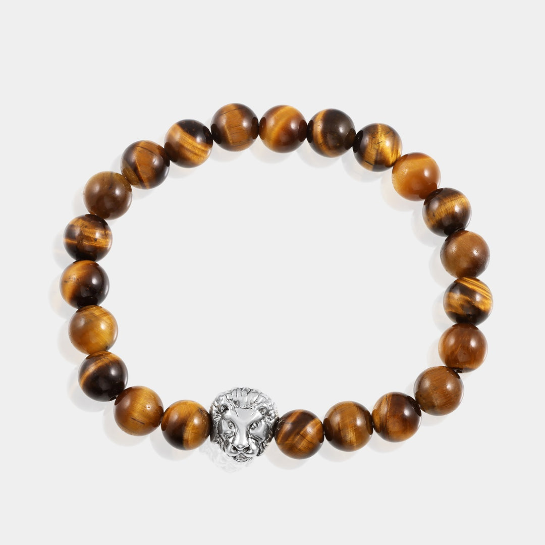 Golden Tiger's Eye Stones with Lion Face Charm Bracelet