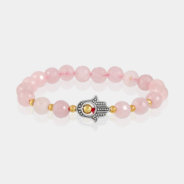 Rose Quartz, Hematite and Hamsa Hand Stretch Bracelet