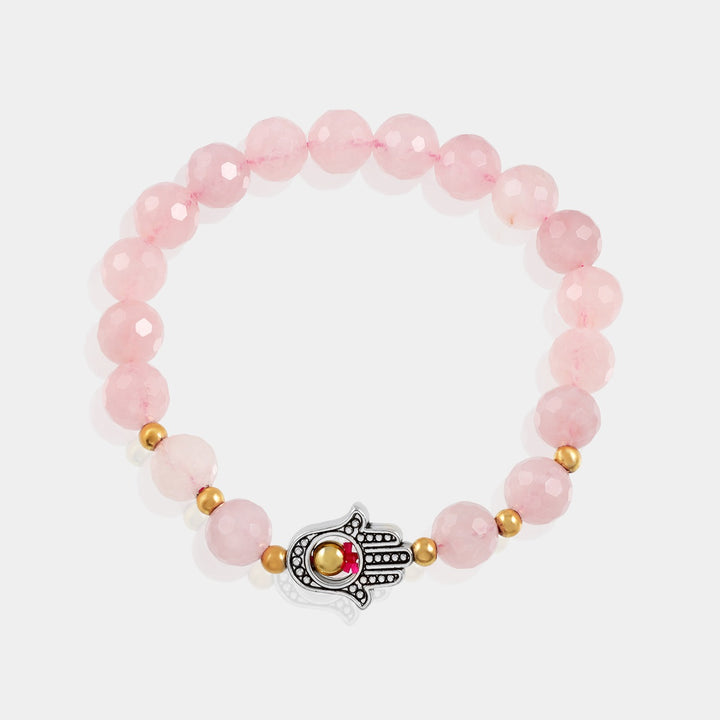 Rose Quartz, Hematite and Hamsa Hand Stretch Bracelet