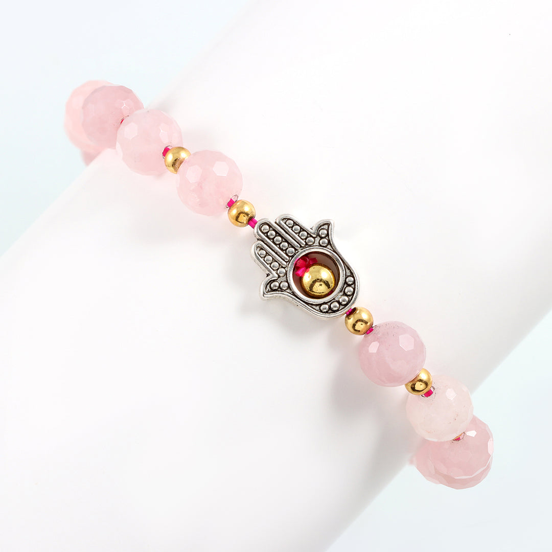 Rose Quartz, Hematite and Hamsa Hand Stretch Bracelet