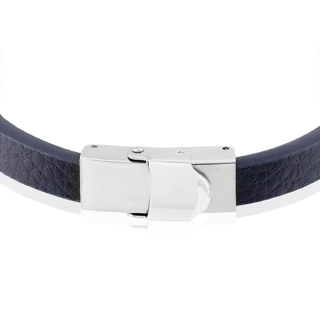 Stainless Steel Bar Blue Leather Bracelet