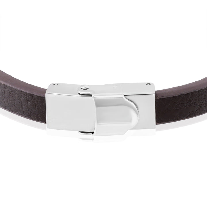 Stainless Steel Bar Brown Leather Bracelet