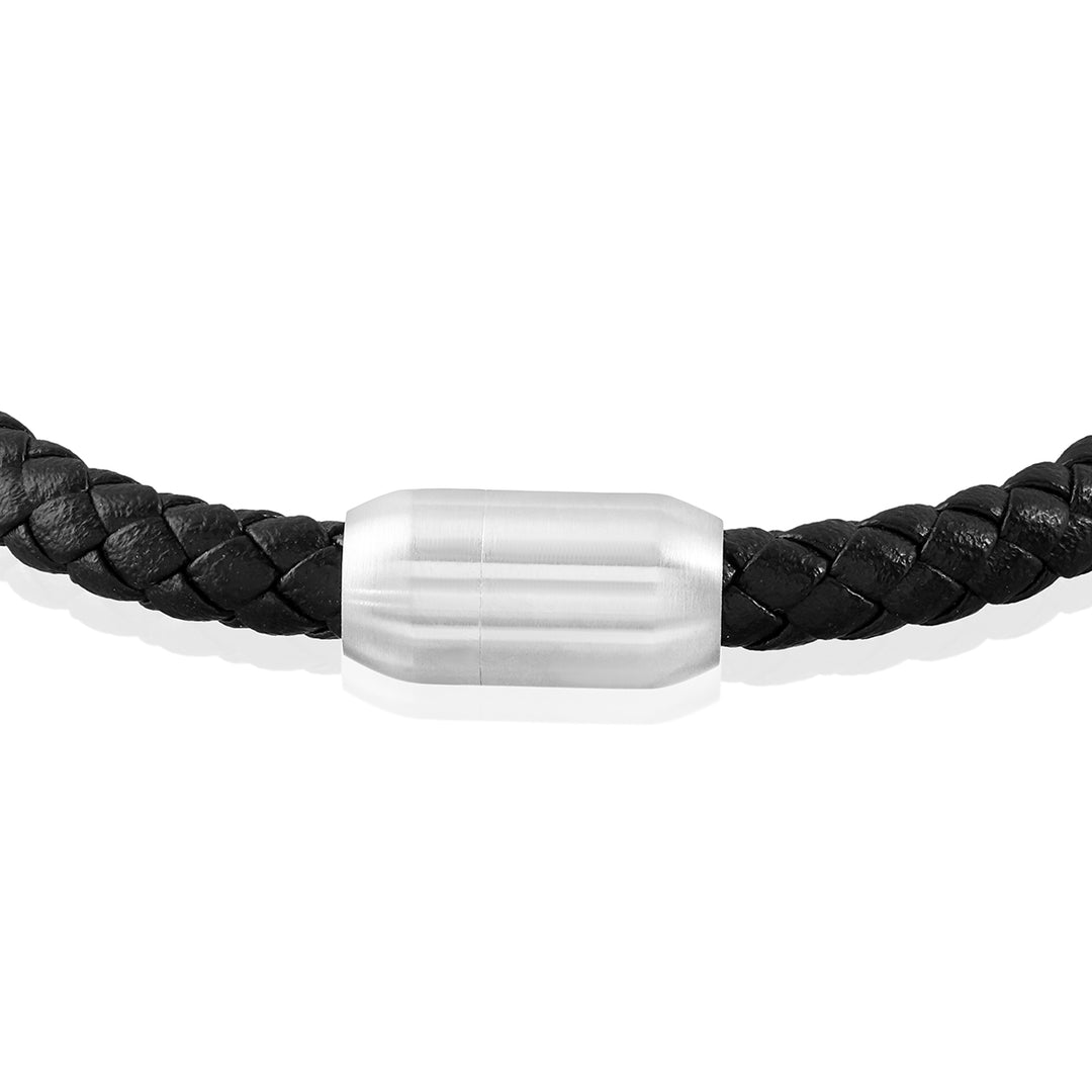 Black Leather Braided Bike Chain Bracelet