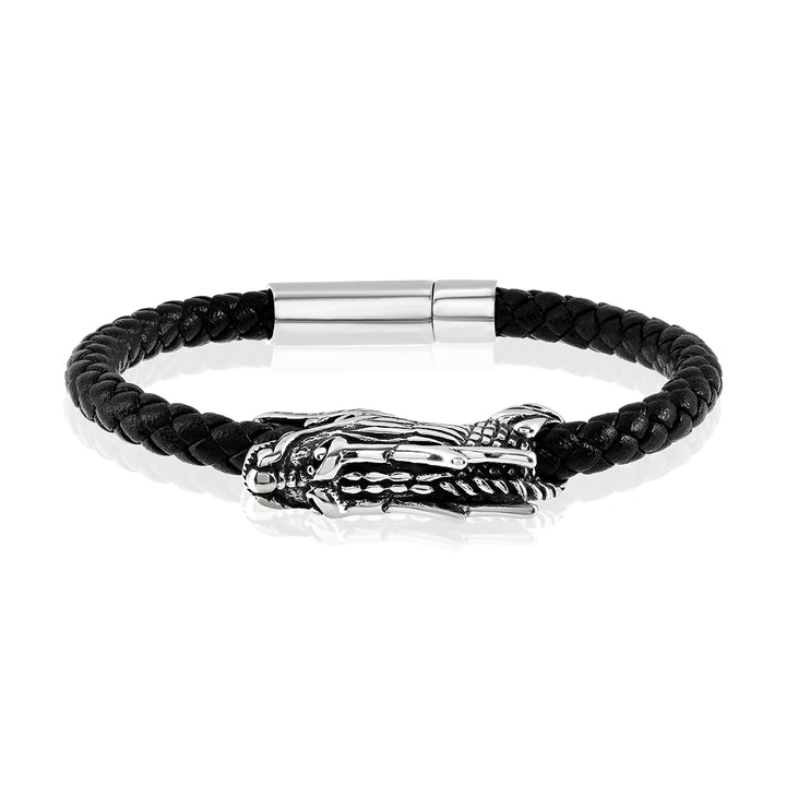 Dragon Head Black Braided Leather Bracelet