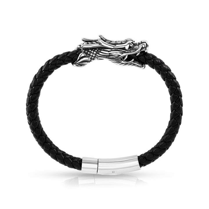 Dragon Head Black Braided Leather Bracelet