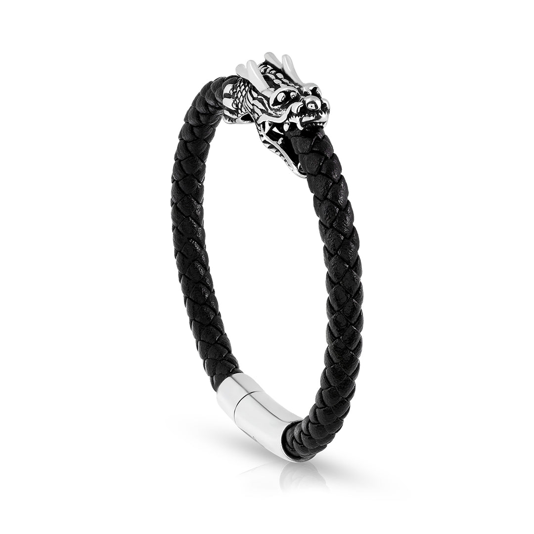 Dragon Head Black Braided Leather Bracelet