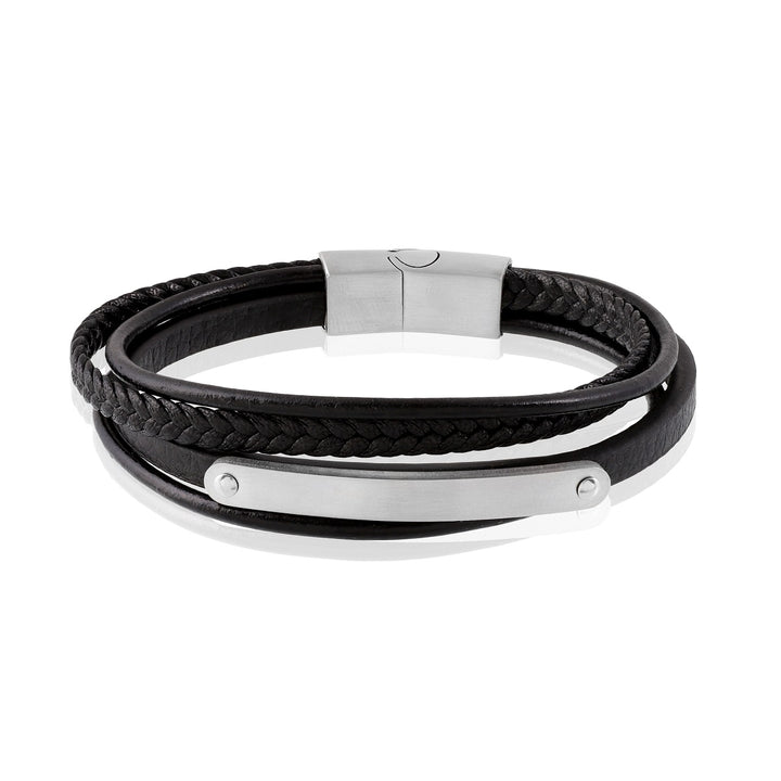 Stainless Steel Multi Layer Leather Bracelet