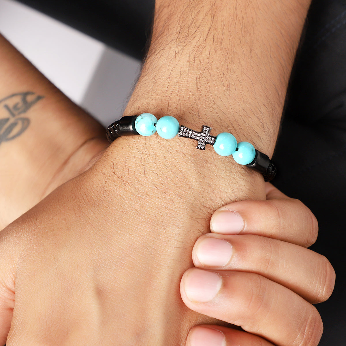 Leather bracelet for men inlay with imitation turquoise  THOMAS SABO