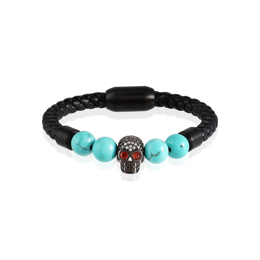 Turquoise with Skull Charm Leather Bracelet