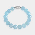 Close-up of the Aquamarine gemstone beads, known for their calming and tranquil energy