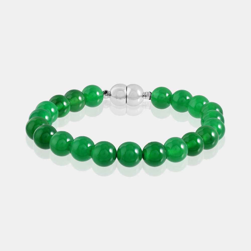 Natural Green Onyx Gemstone Beads Handmade Magnetic Lock Bracelet, showcasing vibrant green gemstone beads.