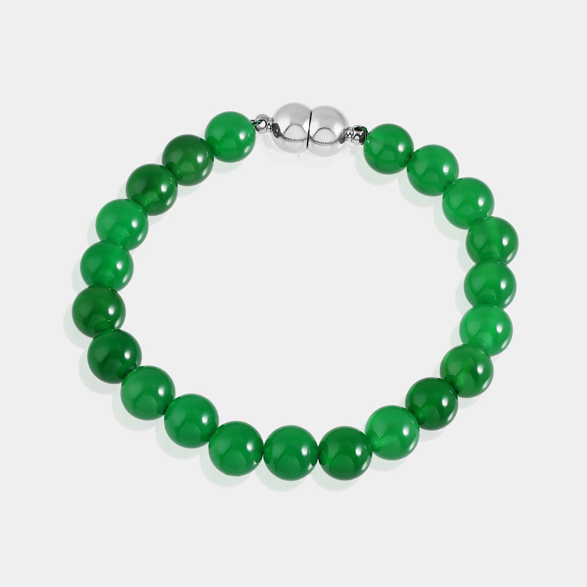 Close-up of the Green Onyx gemstone beads, known for their vitality and harmonious energy