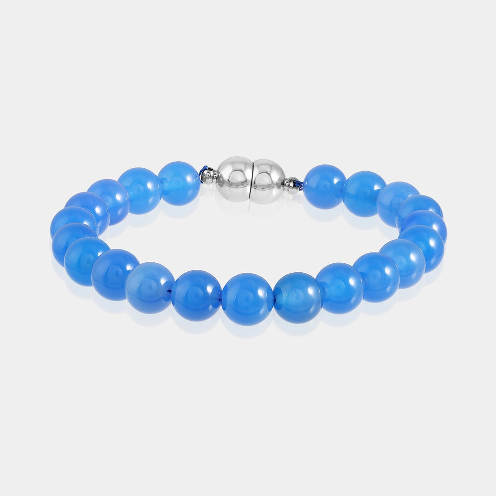 Natural Blue Onyx Gemstone Beads Handmade Magnetic Lock Bracelet, showcasing calming blue gemstone beads