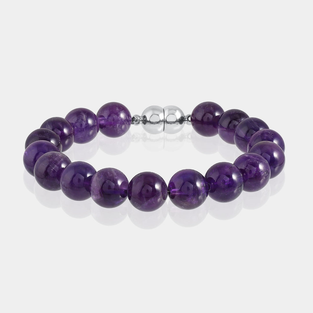 A set of beads and a bracelet on a fishing line with a lock made of natural  stone Amethyst - NB0001