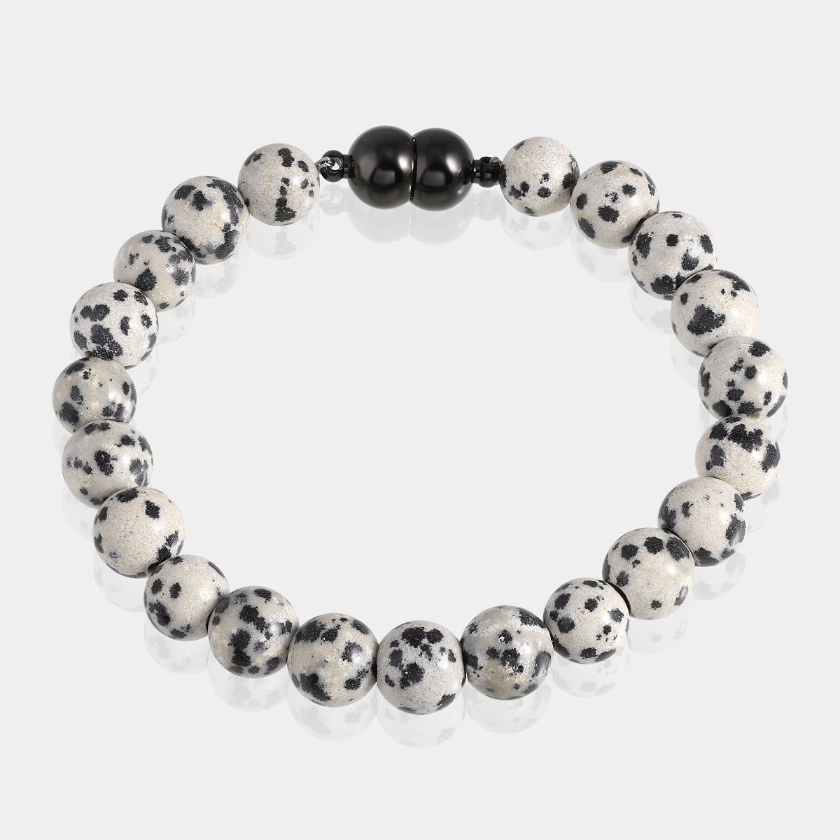 Dalmatian jasper beads bracelet with lava stone -