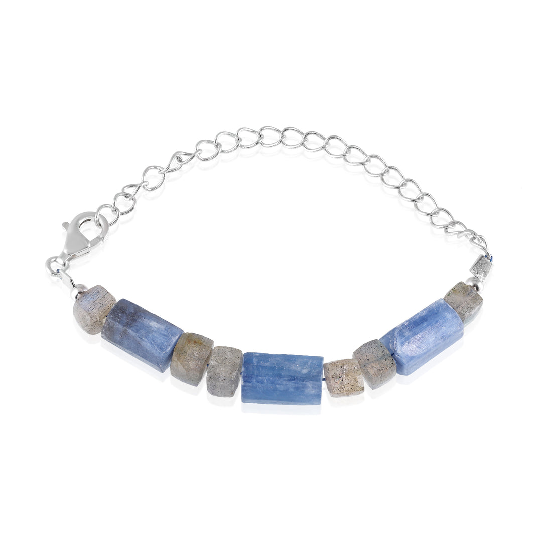 Handmade Kyanite and Labradorite Gemstone Bracelet on 925 Sterling Silver chain