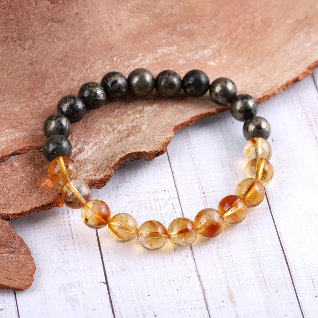 Natural certified gemstone bracelet of citrine and pyrite crystals