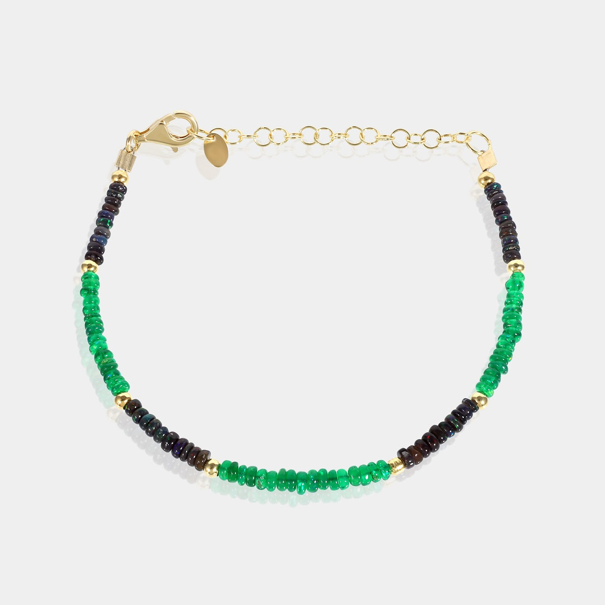 Gemstone Beads Bracelet with Green and Black Ethiopian Opals