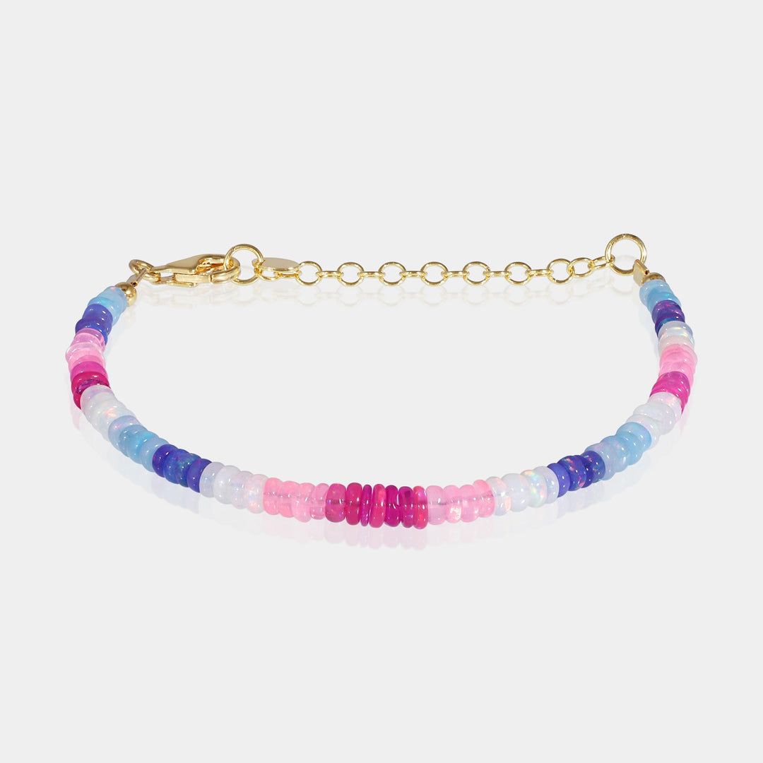 Natural Ethiopian Opal Gemstone Bracelet with Pink, White, and Blue Beads