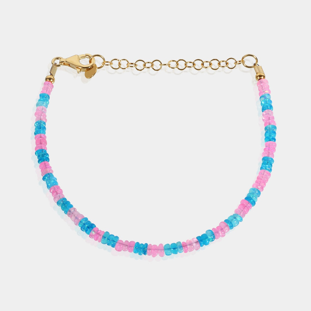 Blue and Pink Beads Bracelet with Smooth Rondelle Opals